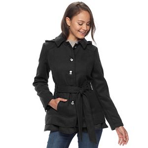 Juniors' Pink Envelope Belted Button Front Trench Coat