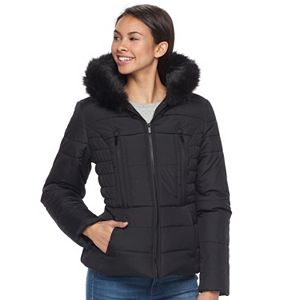 Juniors' Pink Envelope Faux-Fur Hood Zip-Up Puffer Jacket