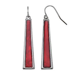 Red Inlay Nickel Free Linear Drop Earrings