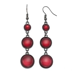 Red Round Cabochon Nickel Free Linear Drop Earrings