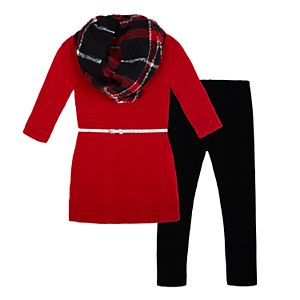 Girls 7-16 IZ Amy Byer Infinity Scarf, Sparkly Belted Sweater Dress & Leggings Set