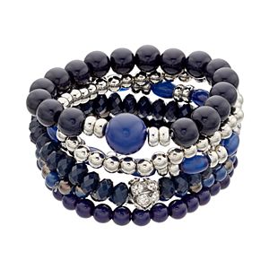 Blue Beaded Stretch Bracelet Set