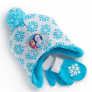 Disney's Frozen Toddler Girl Elsa & Anna Snowflake Trapper Hat & Mittens Set