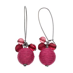 Red Thread Wrapped Ball Beaded Drop Earrings
