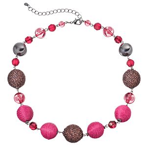 Pink Thread Wrapped Bead Chunky Necklace