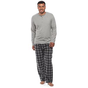 Big & Tall Chaps Solid Henley & Plaid Fleece Lounge Pants Set