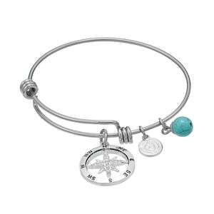 love this life Simulated Turquoise & Crystal Compass Charm Bangle Bracelet