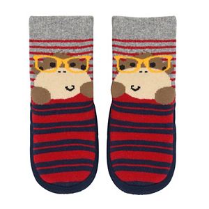 Baby Boy Jumping Beans® Monkey in Glasses Striped Slipper Socks