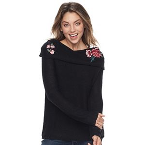 Juniors' Cloud Chaser Off-the-Shoulder Embroidered Sweater