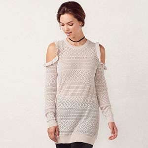 Women's LC Lauren Conrad Pointelle Cold-Shoulder Crewneck Sweater