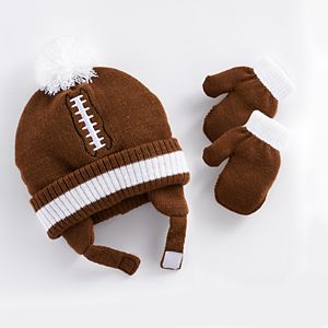 Baby Boy Football Hat & Mittens Set
