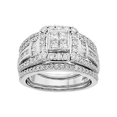 Lovemark 10k White Gold 1 1/2 Carat T.W. Diamond Square Halo Engagement Ring Set by