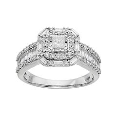 Lovemark 10k White Gold 1 Carat T.W. Diamond Cushion Halo Engagement Ring by