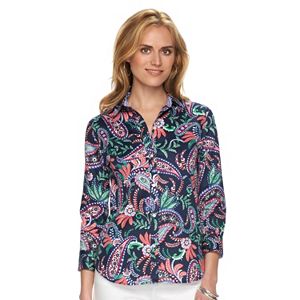 Petite Chaps Printed No-Iron Shirt