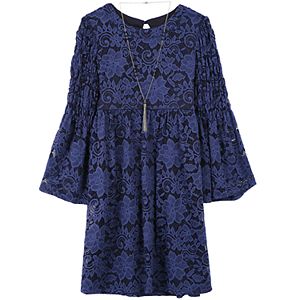 Girls 7-16 Speechless Bell Sleeve Lace Babydoll Dress with Necklace
