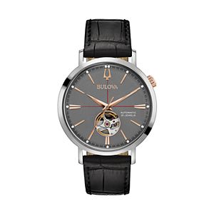Bulova Men's Classic Leather Automatic Skeleton Watch - 98A187