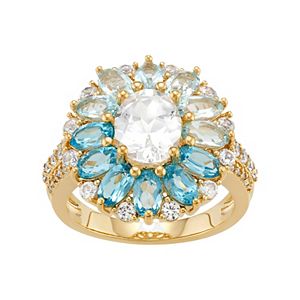 18k Gold Over Silver Blue Topaz & Lab-Created White Sapphire Ring