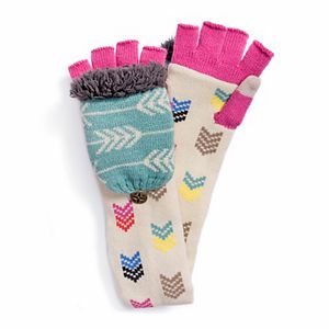 Women's MUK LUKS Chevron Long Flip-Top Mittens