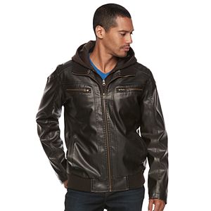 Men's XRAY Faux-Leather Hooded Moto Jacket