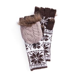 Women's MUK LUKS Snowflake Long Flip-Top Mittens