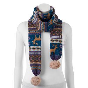 MUK LUKS Pom Pom Long Skinny Scarf
