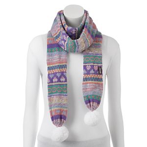 MUK LUKS Pom Pom Fairisle Long Skinny Scarf