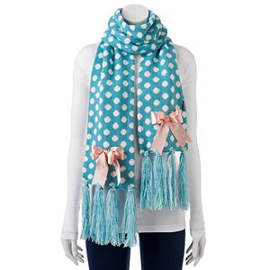 MUK LUKS Bow Accent Polka Dot Oblong Scarf