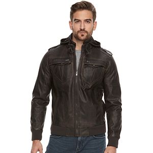 Men's XRAY Slim-Fit Faux-Leather Hooded Jacket