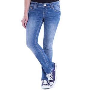 Juniors' Amethyst Contrast Stitch Baby Bootcut Jeans