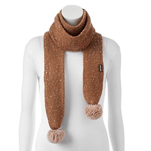 MUK LUKS Pom Pom Sequined Long Skinny Scarf