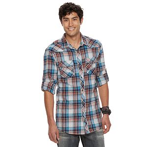 Men's Rock & Republic Roll-Sleeve Plaid Flannel Button-Down Shirt