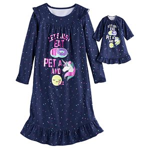 Girls 4-14 SO® Donut, Unicorn, Sleep Fleece Nightgown & Doll Gown Set