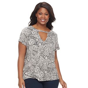 Plus Size Rock & Republic® Printed Cut-Out Tee