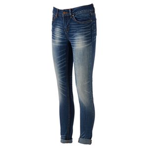 Juniors' Indigo Rein Faded Ripped Ankle Skinny Jeans