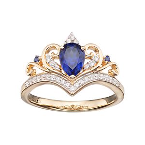 Gold Tone Sterling Silver  Lab-Created Blue & White Sapphire Crown Ring