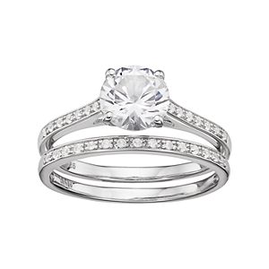 Sterling Silver  Lab-Created White Sapphire Engagement Ring Set