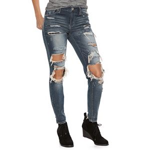 Juniors' Almost Famous Ripped Patched Skinny Jeans