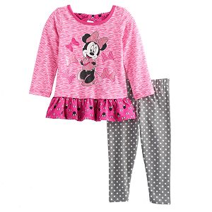 Disney's Minnie Mouse Toddler Girl Ruffled Top & Polka-Dot Leggings Set