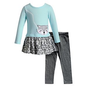 Toddler Girl Youngland Fox Applique Floral Dress & Leggings Set
