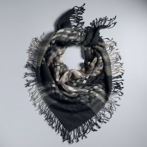 Simply Vera Vera Wang Open Weave Plaid Fringed Square Scarf