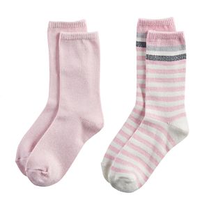 Girls 4-16 Cuddl Duds 2-pk. Plushfill Space-Dyed & Striped Crew Socks