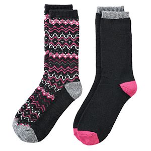 Girls 4-16 Cuddl Duds 2-pk. Plushfill Fairisle & Solid Crew Socks