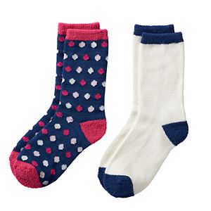 Girls 4-16 Cuddl Duds 2-pk. Plushfill Polka-Dot & Solid Crew Socks