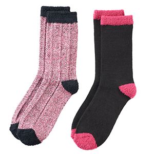Girls 4-16 Cuddl Duds 2-pk. Plushfill Space-Dyed & Solid Crew Socks