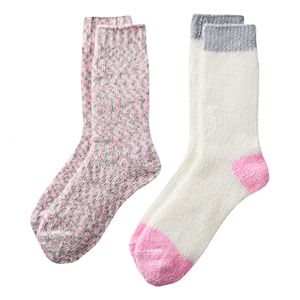 Girls 4-16 Cuddl Duds 2-pk. Chenille Space-Dyed & Solid Crew Socks