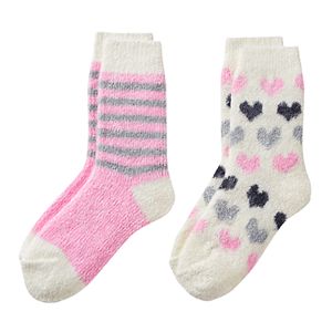 Girls 4-16 Cuddl Duds 2-pk. Chenille Striped & Heart Pattern Crew Socks