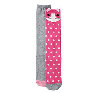 Girls 4-16 Cuddl Duds Cat Face & Solid Mix & Match Knee High Socks