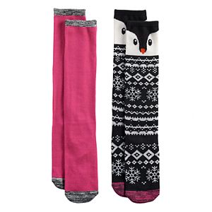 Girls 7-16 Cuddl Duds 2-pk. Penguin Knee High Socks