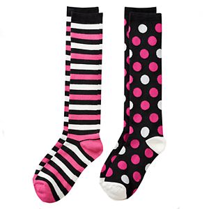 Girls 4-16 Cuddl Duds 2-pk. Stripes & Polka-Dots Knee High Socks