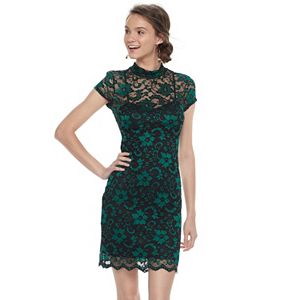 Juniors' Almost Famous Lace Overlay Sheath Dress